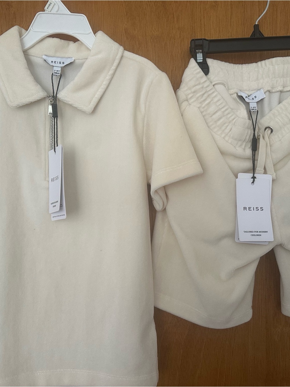REISS Cream Short Sleeve Polo & Drawstring Shorts Set